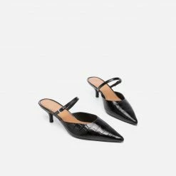 FLATTERED Hilda Croco Leather Black Mule Shoes