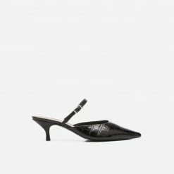 FLATTERED Hilda Croco Leather Black Mule Shoes