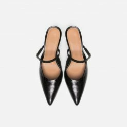 FLATTERED Hilda Croco Leather Black Mule Shoes