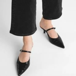 FLATTERED Hilda Croco Leather Black Mule Shoes