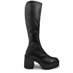 AKAADA Izumi Black Patent Stretch Leather Chunky Boots NEW IN
