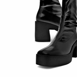 AKAADA Izumi Black Patent Stretch Leather Chunky Boots NEW IN