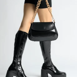 AKAADA Izumi Black Patent Stretch Leather Chunky Boots NEW IN