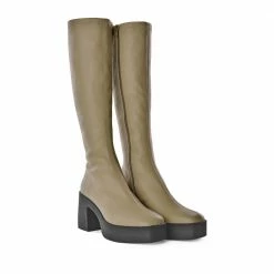 AKAADA Izumi Khaki Stretch Leather Chunky Boots NEW IN