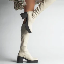 AKAADA NEW IN Izumi Off White Stretch Leather Chunky Boots