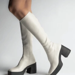 AKAADA NEW IN Izumi Off White Stretch Leather Chunky Boots