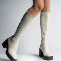 AKAADA NEW IN Izumi Off White Stretch Leather Chunky Boots