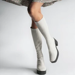 AKAADA NEW IN Izumi Off White Stretch Leather Chunky Boots