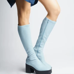 AKAADA NEW IN Izumi Pastel Blue Stretch Leather Chunky Boots
