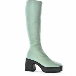 AKAADA NEW IN Izumi Pastel Green Stretch Leather Chunky Boots