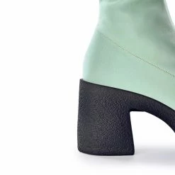 AKAADA NEW IN Izumi Pastel Green Stretch Leather Chunky Boots