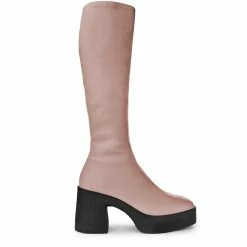 AKAADA NEW IN Izumi Pastel Rose Stretch Leather Chunky Boots