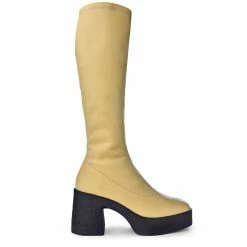 AKAADA Izumi Pastel Yellow Stretch Leather Chunky Boots NEW IN