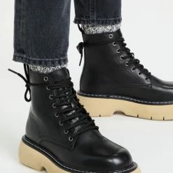 LÄST SHOES Jane Black Leather Combat Boots