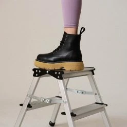 LÄST SHOES Jane Black Leather Combat Boots