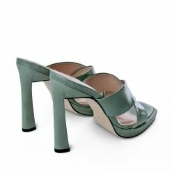 AKAADA Kaori Plateau Avocado Green Naplak Mules