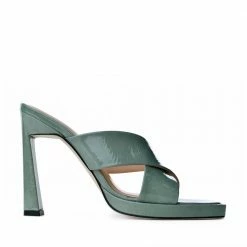 AKAADA Kaori Plateau Avocado Green Naplak Mules