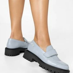 LÄST Lady Dusty Blue Leather Loafers