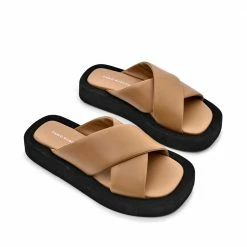 FABIO RUSCONI NEW IN Luna Beige Leather Flat Sandals