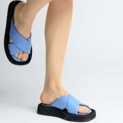 FABIO RUSCONI NEW IN Luna Sky Blue Leather Flat Sandals