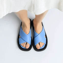 FABIO RUSCONI NEW IN Luna Sky Blue Leather Flat Sandals