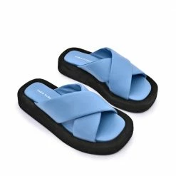 FABIO RUSCONI NEW IN Luna Sky Blue Leather Flat Sandals