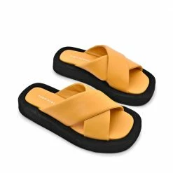 FABIO RUSCONI Luna Sun Yellow Leather Flat Sandals
