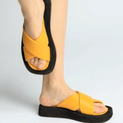 FABIO RUSCONI Luna Sun Yellow Leather Flat Sandals