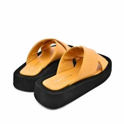 FABIO RUSCONI Luna Sun Yellow Leather Flat Sandals