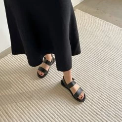 FLATTERED Lynn Black Leather Sandals SHOES