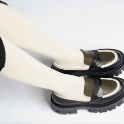 AKAADA NEW IN Mikki Black Khaki Leather Chunky Loafers