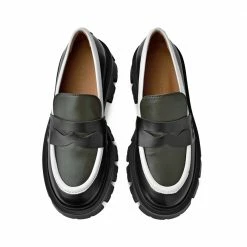 AKAADA NEW IN Mikki Black Khaki Leather Chunky Loafers