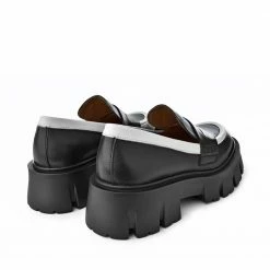 AKAADA NEW IN Mikki Black Khaki Leather Chunky Loafers