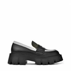 AKAADA NEW IN Mikki Black Khaki Leather Chunky Loafers