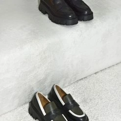 AKAADA NEW IN Mikki Black Khaki Leather Chunky Loafers