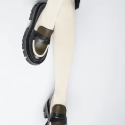 AKAADA NEW IN Mikki Black Khaki Leather Chunky Loafers