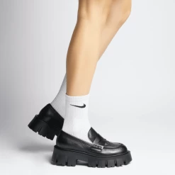 AKAADA Mikki Black Leather Chunky Loafers