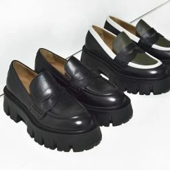 AKAADA Mikki Black Leather Chunky Loafers