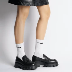 AKAADA Mikki Black Leather Chunky Loafers