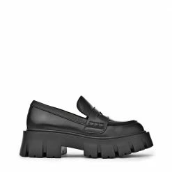 AKAADA Mikki Black Leather Chunky Loafers