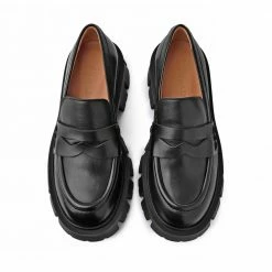 AKAADA Mikki Black Leather Chunky Loafers