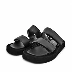 FABIO RUSCONI Mila Black Leather Straps Sandals