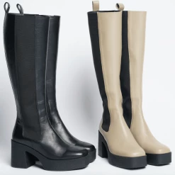 AKAADA SHOES Momoko Black Knee-High Leather Chelsea Boots
