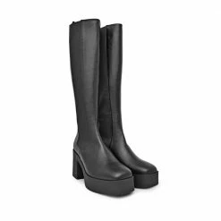 AKAADA SHOES Momoko Black Knee-High Leather Chelsea Boots