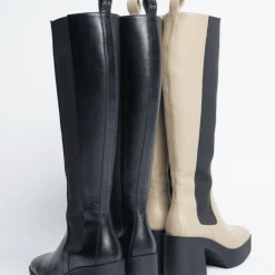 AKAADA SHOES Momoko Black Knee-High Leather Chelsea Boots