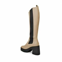AKAADA SHOES Momoko Taupe Knee-High Leather Chelsea Boots