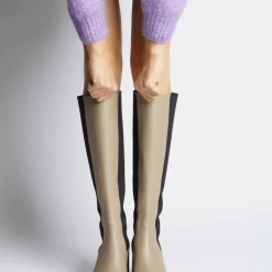 AKAADA SHOES Momoko Taupe Knee-High Leather Chelsea Boots