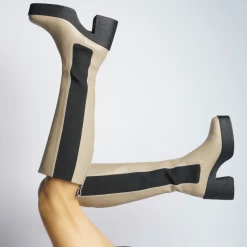 AKAADA SHOES Momoko Taupe Knee-High Leather Chelsea Boots