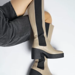 AKAADA SHOES Momoko Taupe Knee-High Leather Chelsea Boots