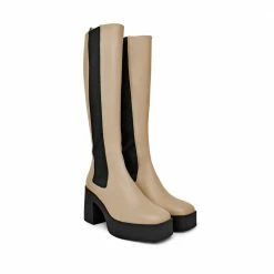 AKAADA SHOES Momoko Taupe Knee-High Leather Chelsea Boots